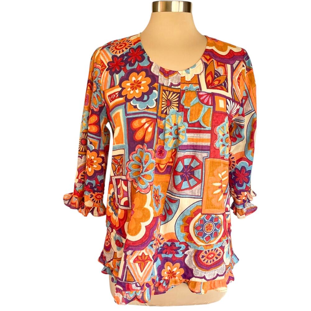 Orientique Naturally Australian Bright Floral Top Womens S Boho Retro Hippie‎